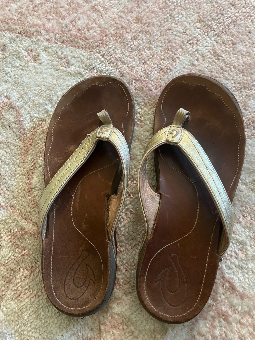 Women's Metallic Gold Leather Flip Flop Sandals